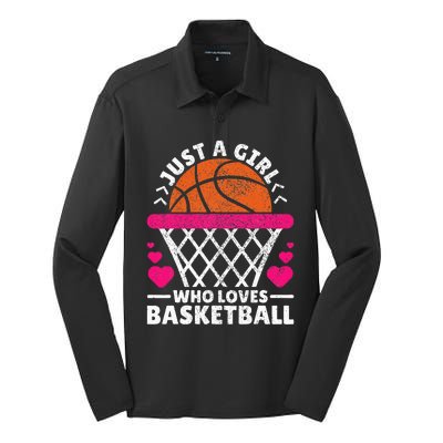 Women Basketball Player Just A Girl Who Loves Basketball Silk Touch Performance Long Sleeve Polo