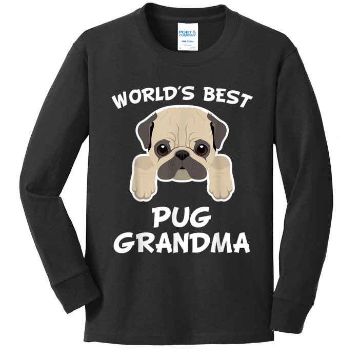 World's Best Pug Grandma Dog Granddog Kids Long Sleeve Shirt