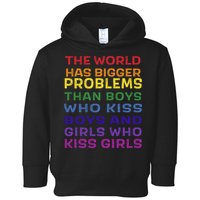 World Bigger Problems Boys Girls Kiss In Rainbow Flag Pride Toddler Hoodie