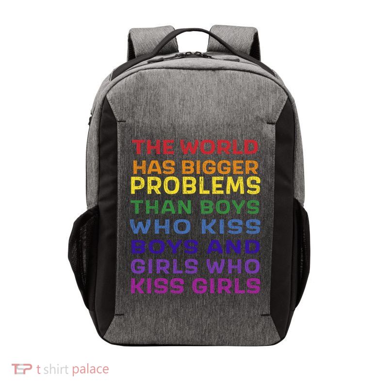 World Bigger Problems Boys Girls Kiss In Rainbow Flag Pride Vector Backpack