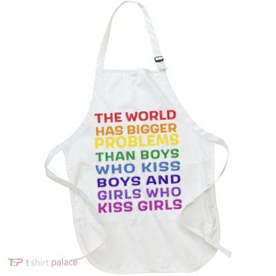 World Bigger Problems Boys Girls Kiss In Rainbow Flag Pride Full-Length Apron With Pockets