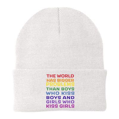 World Bigger Problems Boys Girls Kiss In Rainbow Flag Pride Beanie