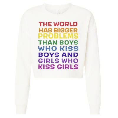 World Bigger Problems Boys Girls Kiss In Rainbow Flag Pride Cropped Pullover Crew