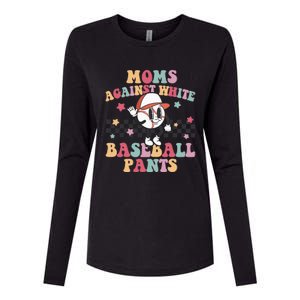 White Baseball Pants Funny Baseball Mama Baseball Mom Womens Cotton Relaxed Long Sleeve T-Shirt