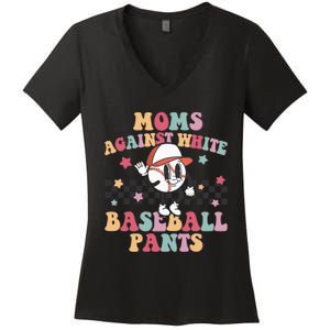 White Baseball Pants Funny Baseball Mama Baseball Mom Women's V-Neck T-Shirt