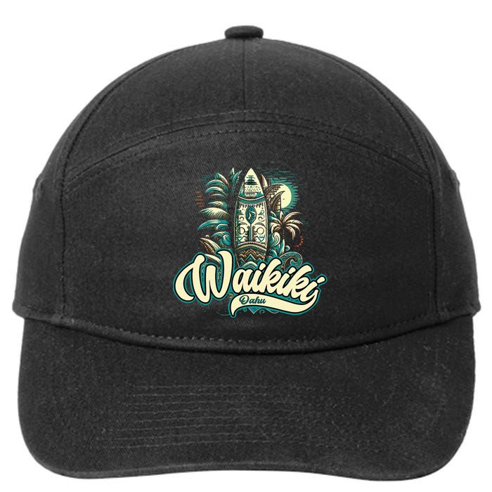 Waikiki Beach Polynesian Hawaii Surf Design 7-Panel Snapback Hat