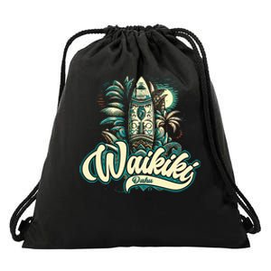 Waikiki Beach Polynesian Hawaii Surf Design Drawstring Bag