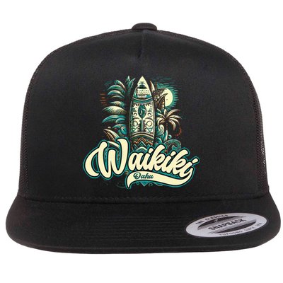 Waikiki Beach Polynesian Hawaii Surf Design Flat Bill Trucker Hat