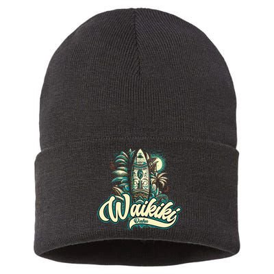 Waikiki Beach Polynesian Hawaii Surf Design Sustainable Knit Beanie