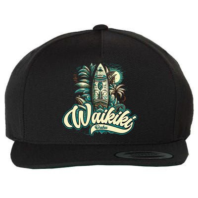 Waikiki Beach Polynesian Hawaii Surf Design Wool Snapback Cap