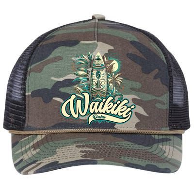 Waikiki Beach Polynesian Hawaii Surf Design Retro Rope Trucker Hat Cap