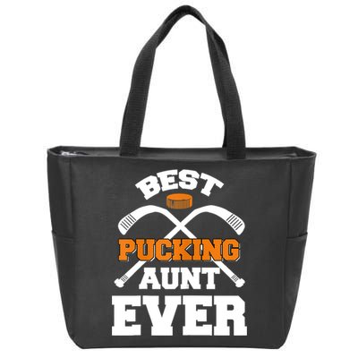 Womens Best Pucking Aunt Ever Hockey Sports Lover TShirt Zip Tote Bag