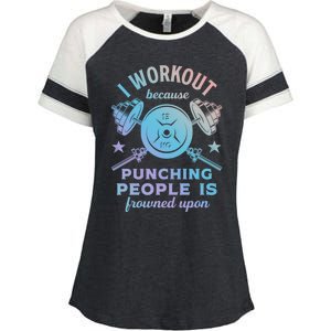 Workout Because Punching People Is Frowned Upon Funny Gym Meaningful Gift Enza Ladies Jersey Colorblock Tee