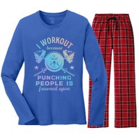 Workout Because Punching People Is Frowned Upon Funny Gym Meaningful Gift Women's Long Sleeve Flannel Pajama Set 