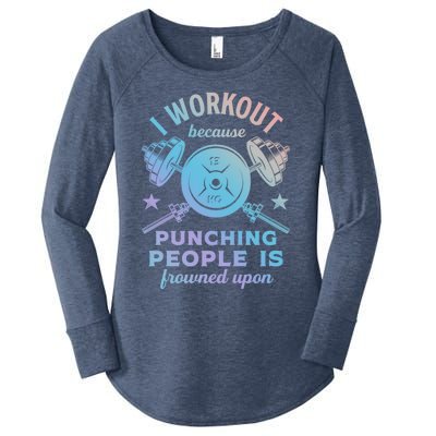 Workout Because Punching People Is Frowned Upon Funny Gym Meaningful Gift Women's Perfect Tri Tunic Long Sleeve Shirt