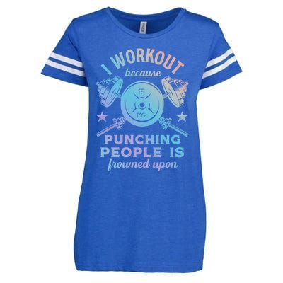 Workout Because Punching People Is Frowned Upon Funny Gym Meaningful Gift Enza Ladies Jersey Football T-Shirt