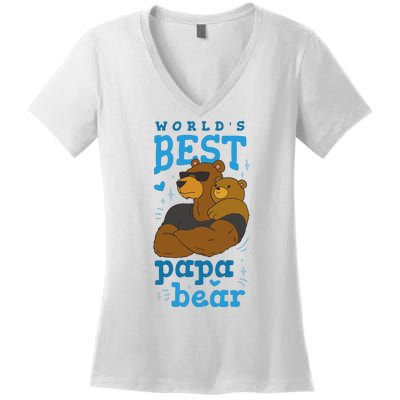 World's Best Papa Bear Women's V-Neck T-Shirt