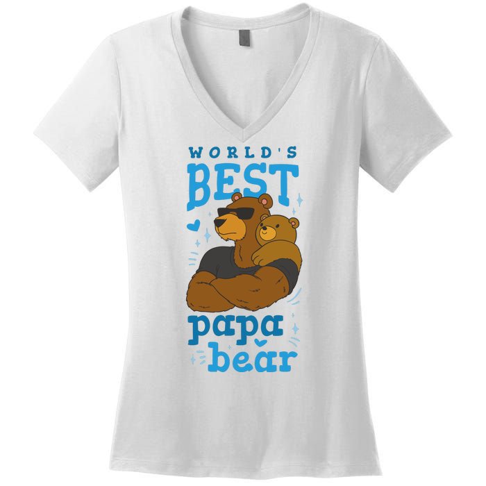 World's Best Papa Bear Women's V-Neck T-Shirt