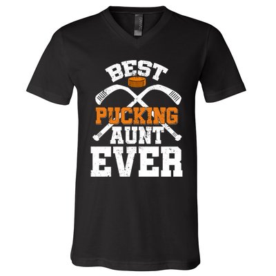 Womens Best Pucking Aunt Ever Hockey Sports Lover V-Neck T-Shirt