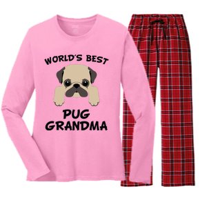 Worlds Best Pug Grandma Dog Granddog Women's Long Sleeve Flannel Pajama Set 