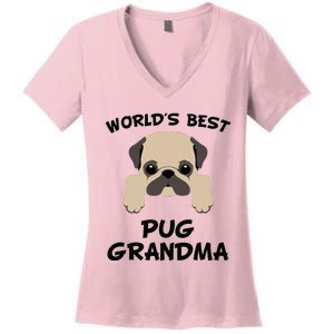 Worlds Best Pug Grandma Dog Granddog Women's V-Neck T-Shirt