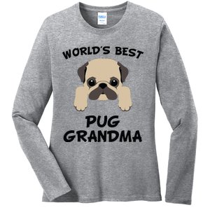 Worlds Best Pug Grandma Dog Granddog Ladies Long Sleeve Shirt