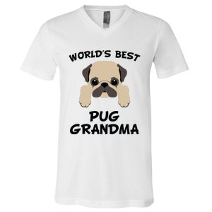 Worlds Best Pug Grandma Dog Granddog V-Neck T-Shirt