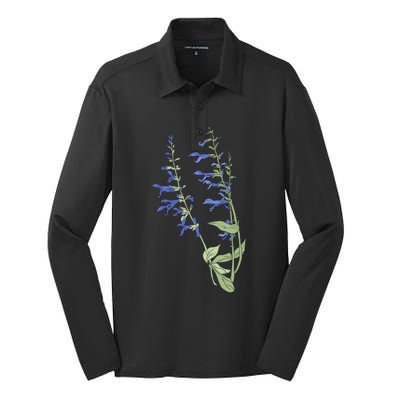 Wildflowers Blue Premium Silk Touch Performance Long Sleeve Polo