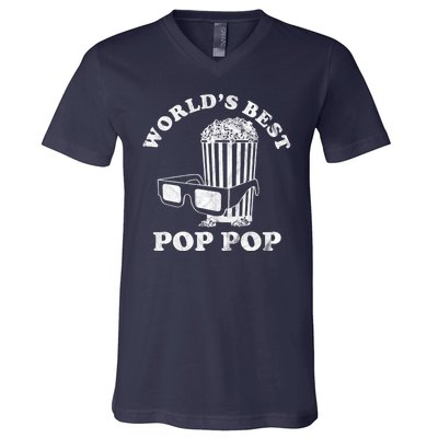 Worlds Best Pop Pop Movie Lover Fathers Day V-Neck T-Shirt