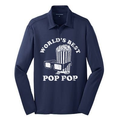 Worlds Best Pop Pop Movie Lover Fathers Day Silk Touch Performance Long Sleeve Polo