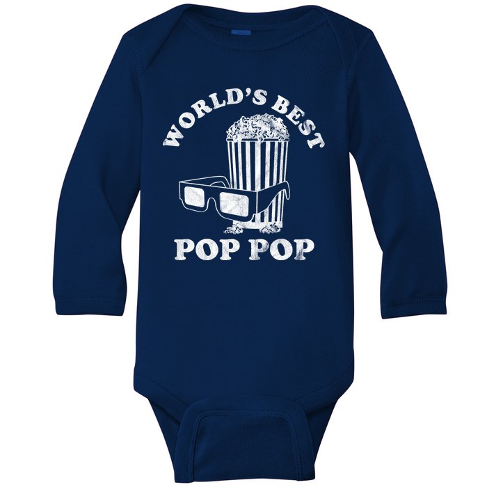 Worlds Best Pop Pop Movie Lover Fathers Day Baby Long Sleeve Bodysuit