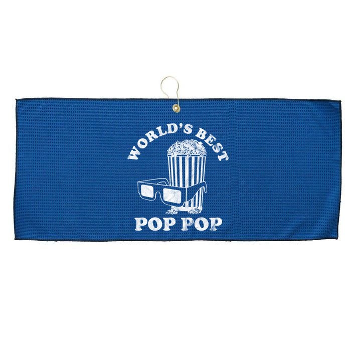 Worlds Best Pop Pop Movie Lover Fathers Day Large Microfiber Waffle Golf Towel