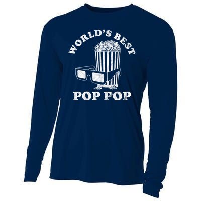 Worlds Best Pop Pop Movie Lover Fathers Day Cooling Performance Long Sleeve Crew