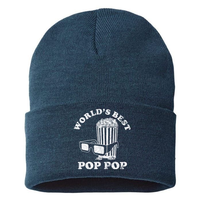 Worlds Best Pop Pop Movie Lover Fathers Day Sustainable Knit Beanie