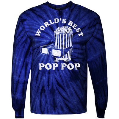 Worlds Best Pop Pop Movie Lover Fathers Day Tie-Dye Long Sleeve Shirt