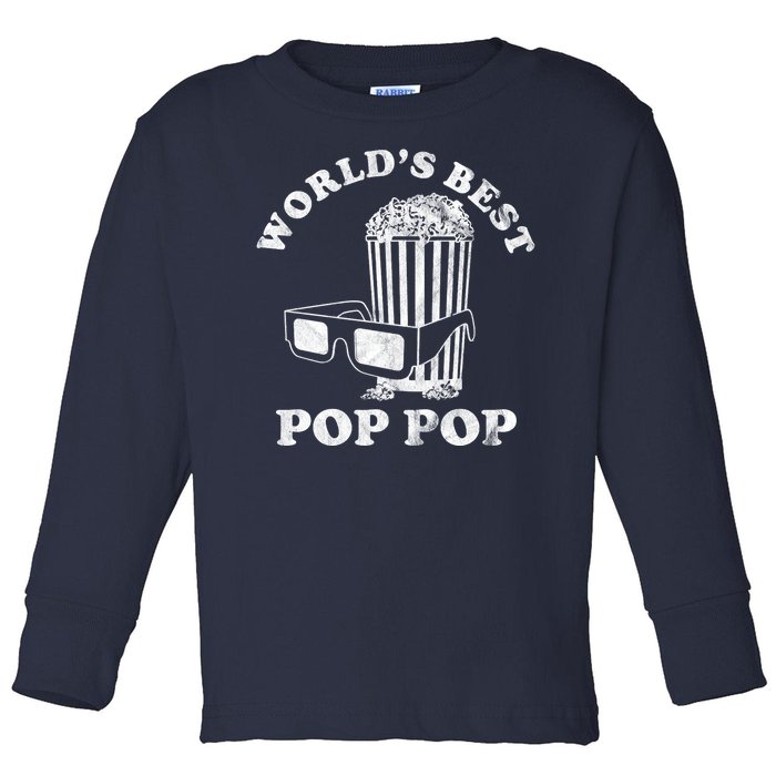 Worlds Best Pop Pop Movie Lover Fathers Day Toddler Long Sleeve Shirt