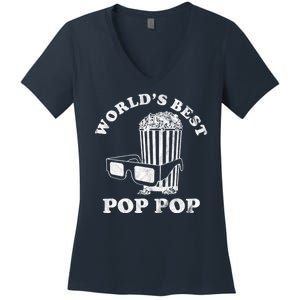 Worlds Best Pop Pop Movie Lover Fathers Day Women's V-Neck T-Shirt