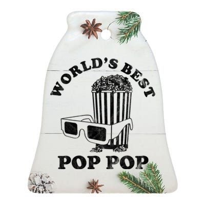 Worlds Best Pop Pop Movie Lover Fathers Day Ceramic Bell Ornament