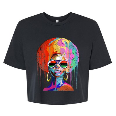 Womens Black Queen Afro Melanin Dripping Art Black History Bella+Canvas Jersey Crop Tee