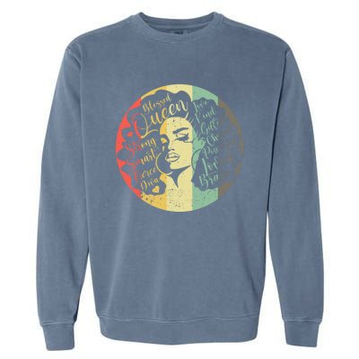 Wo Black Queen Afro African American Melanin Natural Hair Great Gift Garment-Dyed Sweatshirt