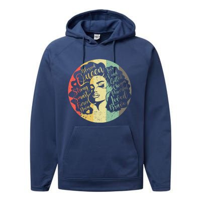 Wo Black Queen Afro African American Melanin Natural Hair Great Gift Performance Fleece Hoodie