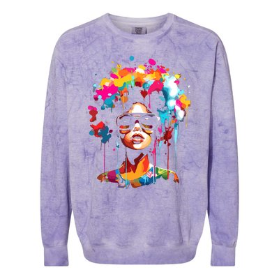 Women Black Queen Dripping Afro Melanin Juneteenth Colorblast Crewneck Sweatshirt