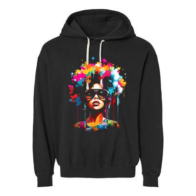 Women Black Queen Dripping Afro Melanin Juneteenth Garment-Dyed Fleece Hoodie