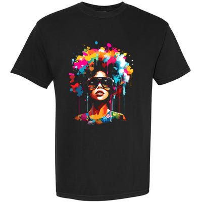 Women Black Queen Dripping Afro Melanin Juneteenth Garment-Dyed Heavyweight T-Shirt