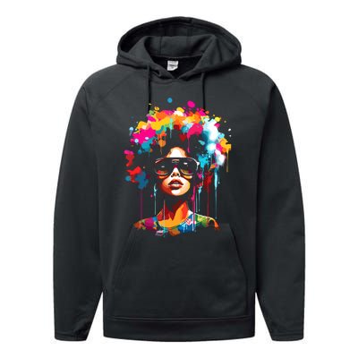 Women Black Queen Dripping Afro Melanin Juneteenth Performance Fleece Hoodie