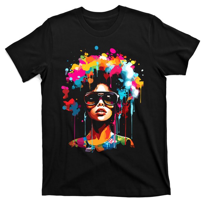 Women Black Queen Dripping Afro Melanin Juneteenth T-Shirt