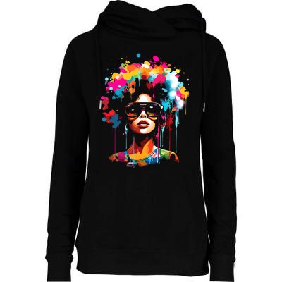 Women Black Queen Dripping Afro Melanin Juneteenth Womens Funnel Neck Pullover Hood