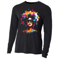 Women Black Queen Dripping Afro Melanin Juneteenth Cooling Performance Long Sleeve Crew