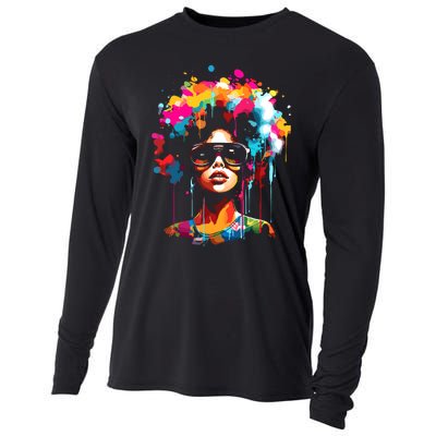 Women Black Queen Dripping Afro Melanin Juneteenth Cooling Performance Long Sleeve Crew