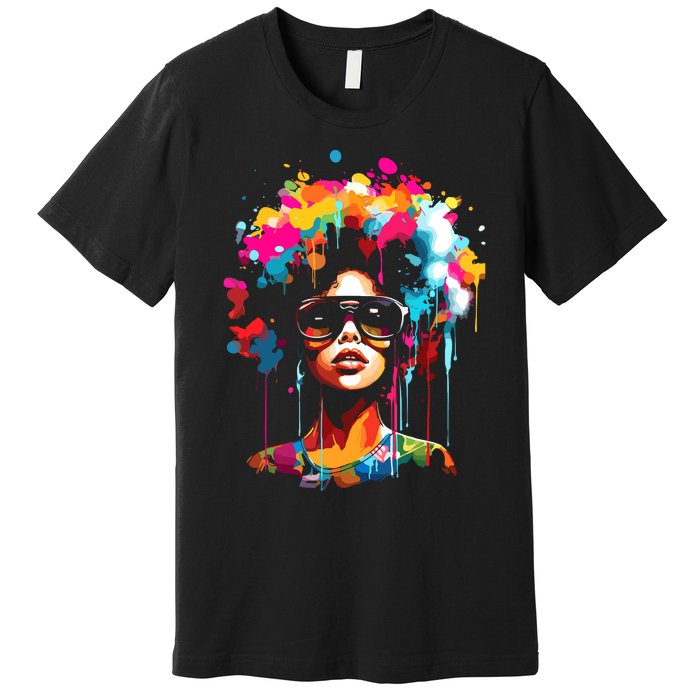 Women Black Queen Dripping Afro Melanin Juneteenth Premium T-Shirt